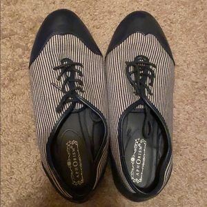 Navy and white striped shoes
